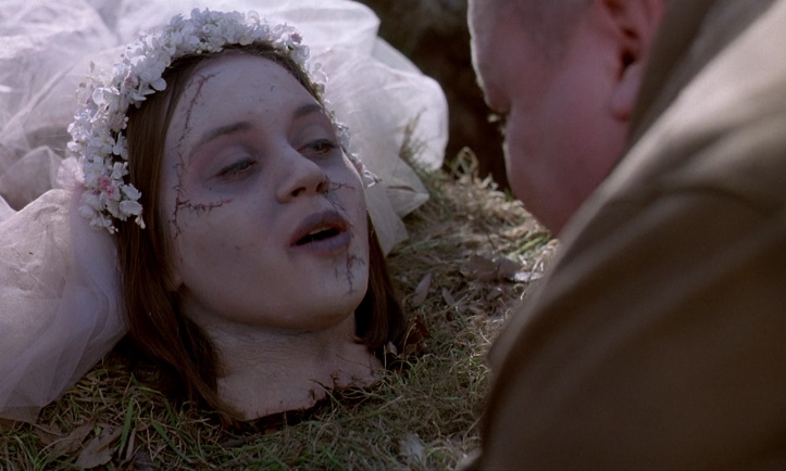 a severed head - still alive - from cemetery man